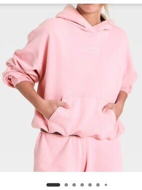 Hollister Women's Size L Oversized Boxy Pink Fleece Hoodie Cottagecore Coastal